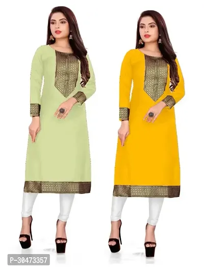 Reliable Cotton Slub Lace Border Kurta For Women- Pack Of 2-thumb0