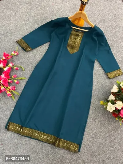 Reliable Teal Cotton Slub Lace Border Kurta For Women-thumb0