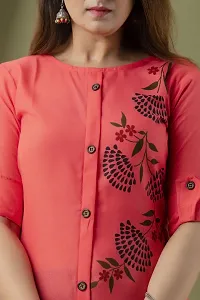 Stylish Floral Print Red Cotton Kurta-thumb3