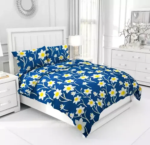 Printed Glace Cotton Double Bedsheet with 2 Pillow Cover