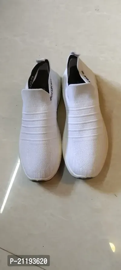 Stylish White Synthetic Self Design Shoes For Men