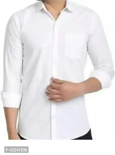 Reliable White Cotton Blend Solid Long Sleeves Casual Shirts For Men-thumb0