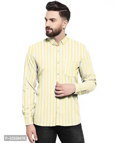 Reliable Yellow Cotton Striped Short Sleeves Casual Shirts For Men-thumb0