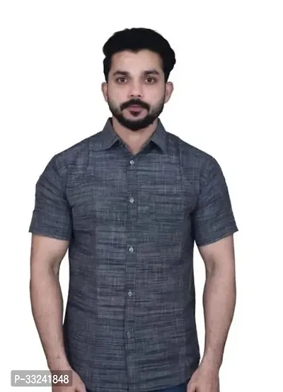 Reliable Black Cotton Blend Solid Short Sleeves Casual Shirts For Men-thumb0