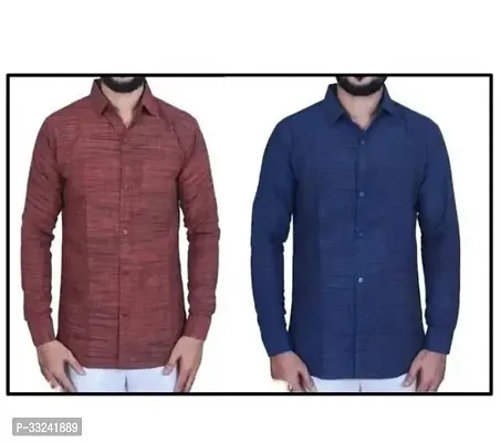 Reliable Multicoloured Cotton Blend Solid Long Sleeves Casual Shirts For Men Pack of 2