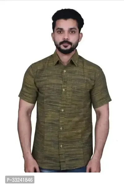 Reliable Green Cotton Blend Solid Short Sleeves Casual Shirts For Men-thumb0