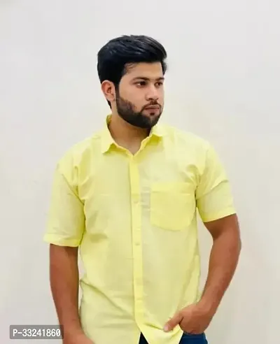 Reliable Yellow Cotton Solid Short Sleeves Casual Shirts For Men-thumb0