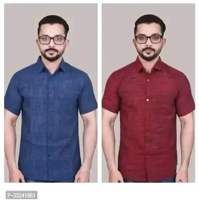 Reliable Multicoloured Cotton Blend Solid Short Sleeves Casual Shirts For Men Pack of 2