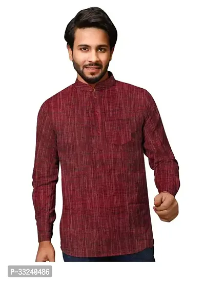 Reliable Maroon Khadi Solid Short Length Kurta For Men-thumb0