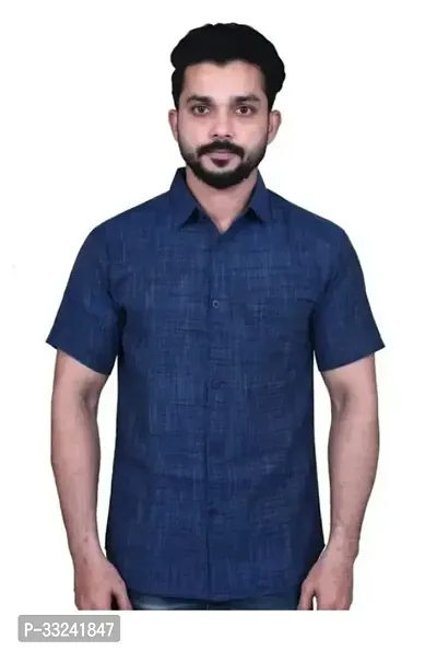 Reliable Blue Cotton Blend Solid Short Sleeves Casual Shirts For Men-thumb0