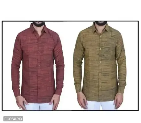 Reliable Multicoloured Cotton Blend Solid Long Sleeves Casual Shirts For Men Pack of 2-thumb0