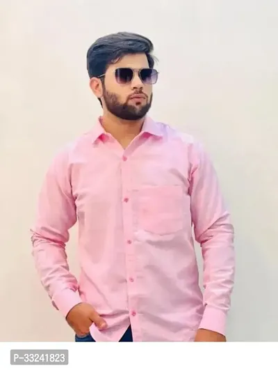 Reliable Pink Cotton Blend Solid Long Sleeves Casual Shirts For Men-thumb0