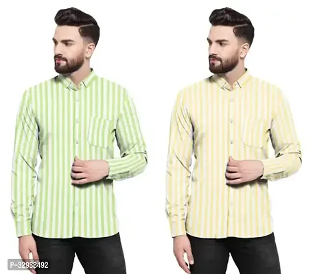 Reliable Multicoloured Cotton Striped Short Sleeves Casual Shirts For Men Pack of 2