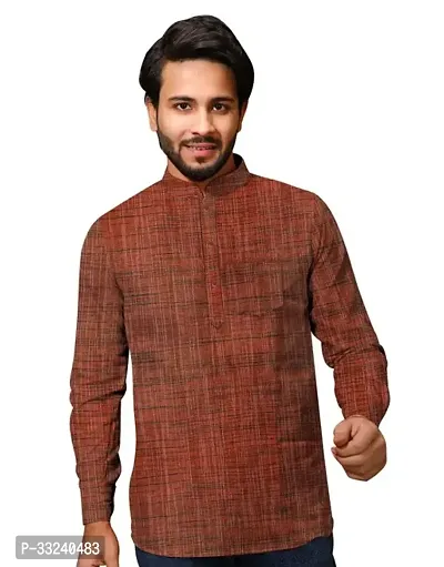 Reliable Brown Khadi Solid Short Length Kurta For Men-thumb0