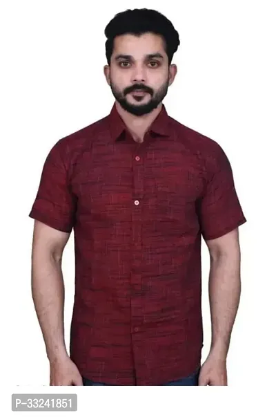 Reliable Maroon Cotton Blend Solid Short Sleeves Casual Shirts For Men-thumb0