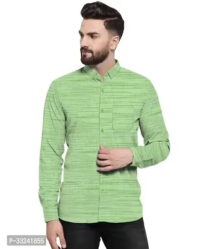 Reliable Green Cotton Blend Solid Long Sleeves Casual Shirts For Men