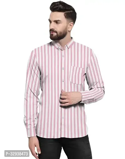 Reliable Pink Cotton Striped Short Sleeves Casual Shirts For Men-thumb0