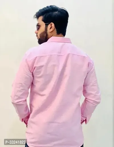 Reliable Pink Cotton Blend Solid Long Sleeves Casual Shirts For Men-thumb2