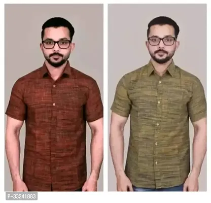 Reliable Multicoloured Cotton Blend Solid Short Sleeves Casual Shirts For Men Pack of 2