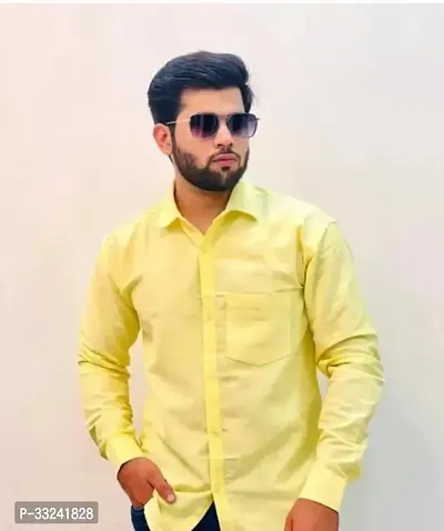 Reliable Yellow Cotton Blend Solid Long Sleeves Casual Shirts For Men