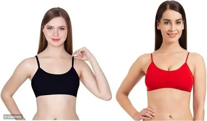 LILOMAA Women's Sports Lightly Padded Bra (Black, Red) (36) (LILOMAA-071(M)-P2-Black_RED-Free)