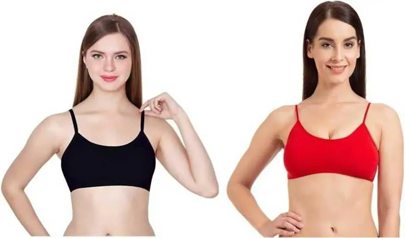 LILOMAA Women's Sports Lightly Padded Bra (Black, Red) (36) (LILOMAA-071(M)-P2-Black_RED-Free)