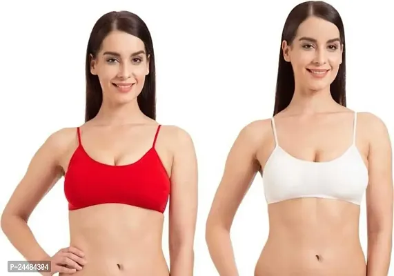 LILOMAA Women's Bralette Lightly Padded Bra (Red, White) (36) (LILOMAA-071(M)-P2-RED_White-Free)