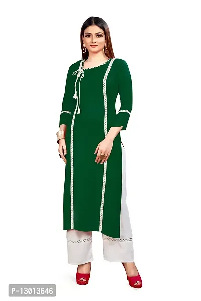 shifa fashion Women Self Design Rayon Blend Stylish Long Kurta (Small, Bottle Green)-thumb3