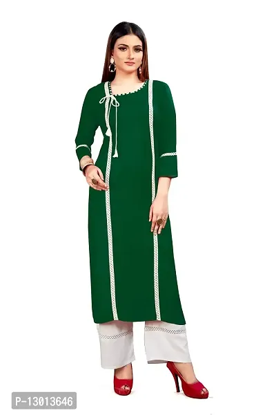 shifa fashion Women Self Design Rayon Blend Stylish Long Kurta (Small, Bottle Green)-thumb0