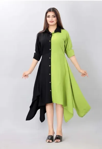 Stylish Crepe Colour Blocked Uneven Kurti