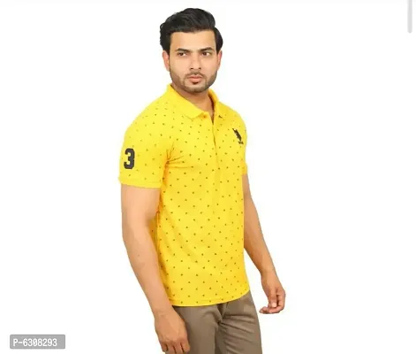 Yellow Cotton Blend Polos For Men-thumb3