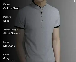 Reliable Grey Cotton Solid Mandarin Tees For Men-thumb1