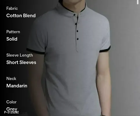 Reliable Grey Cotton Solid Mandarin Tees For Men-thumb2