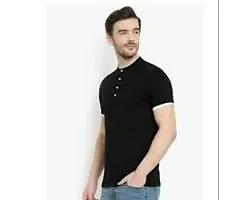 Reliable Blue Cotton Solid Mandarin Tees For Men-thumb2