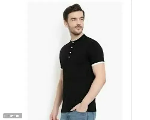 Reliable Blue Cotton Solid Mandarin Tees For Men-thumb3