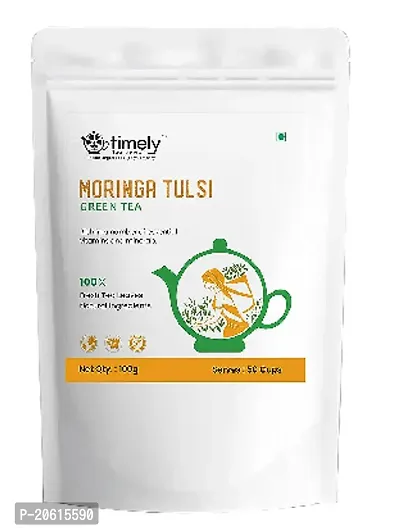 Timely Moringa Mint Green Tea, Helps in Weight Loss, Bone Health, digestion and Healthy Heart| 100gm 25 cups pack |Whole Leaf TeaI 100% Natural Ingredients-thumb0