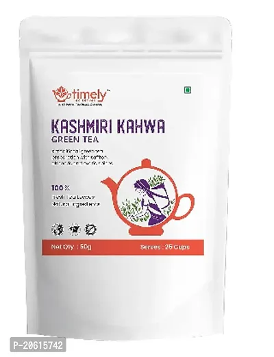 Timely Tea Kashmiri Kahwa Green Tea |Lifestyle Tea, Builds Immunity, Lowers Cholesterol, Weight lossI 100gm for 50 Cups Pack|Whole Leaf Tea I 100% Natural-thumb0