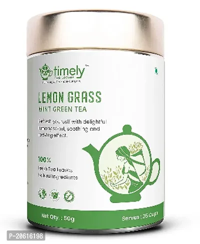 Timely Tea Lemongrass Green Tea for Boost Metabolismpromote sleep, relieve pain, Regulates High Blood Pressure, Burns fat|50gm, 25 cups packs |100% Natural-thumb0