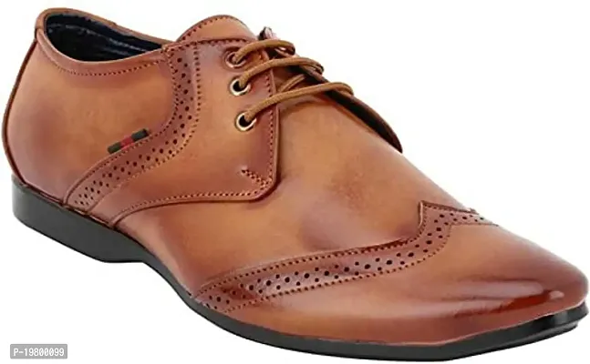 Voila PU Leather Derby Oxford Style Lace up Formal Shoes for Men?Tan-thumb0