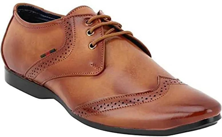 Voila PU Leather Derby Oxford Style Lace up Formal Shoes for Men Tan