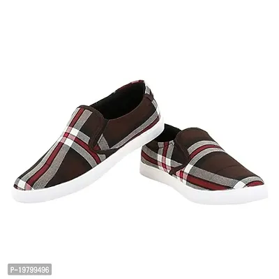 Voila Printed Slip On Sneakers for Men White and Brown Shoe