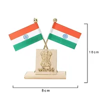 VOILA Indian Flags in Pair with Satyamev Jayate Wooden Symbol Stand for All Car Desk  Office Table-thumb4