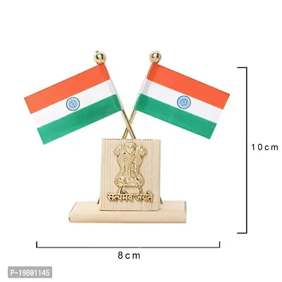 VOILA Indian Flags in Pair with Satyamev Jayate Wooden Symbol Stand for All Car Desk  Office Table-thumb5