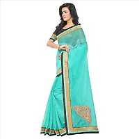 VOILA Women's Plain Chanderi Silk with Lace Butta Border Saree Sky Blue-thumb2