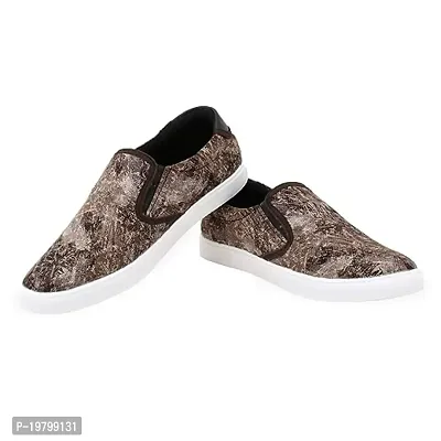 Voila Printed Slip On Sneakers for Men Brown Shoe
