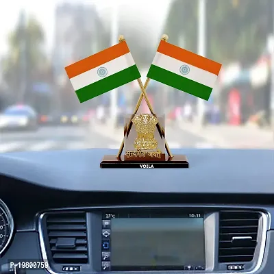 VOILA Indian Flags with Satyamev Jayate Symbol Stand for Car Dashboard Standard Multicolour-thumb3