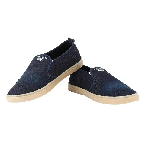 Voila Denim Canvas Casual Shoes for Men with Zipper Stylish and Comfortable Blue