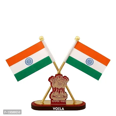 VOILA Indian Satyamev Jayate Symbol Stand Cross Design Flags For Car Dashboard Study and Office Table