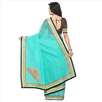 Voila Women Plain Art Silk with Gold Lace Border Saree Blue-thumb2