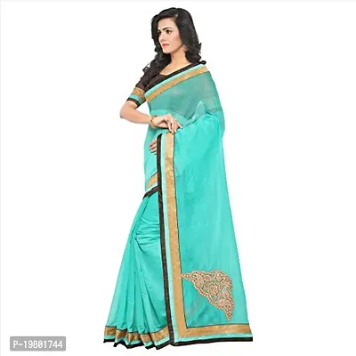 Voila Women Plain Art Silk with Gold Lace Border Saree Blue-thumb2